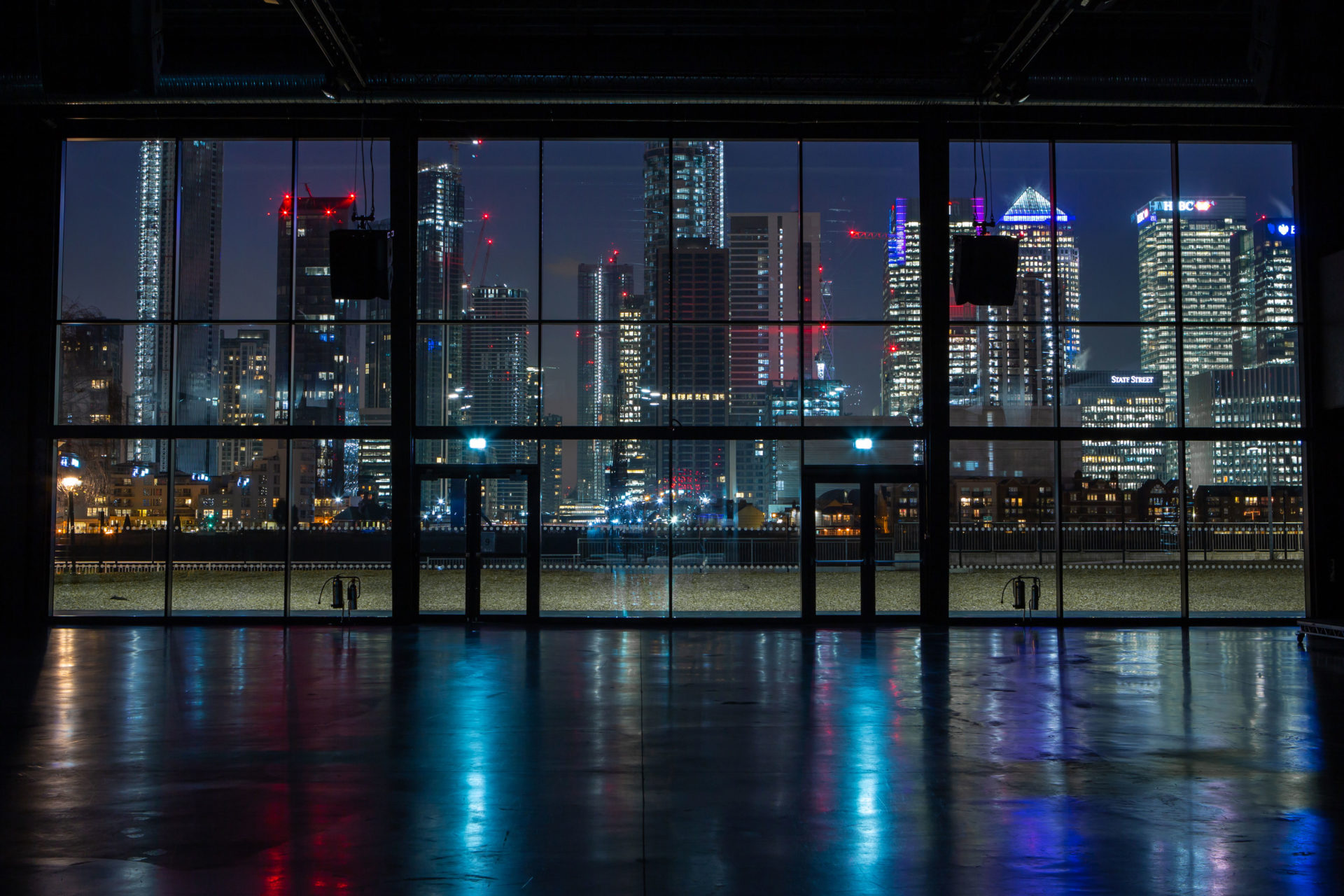 reception overlooking Canary Wharf